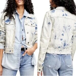 NWT Free People Jean Jacket Women XS Boho Grunge Rock Distress Denim Tie Dye $98